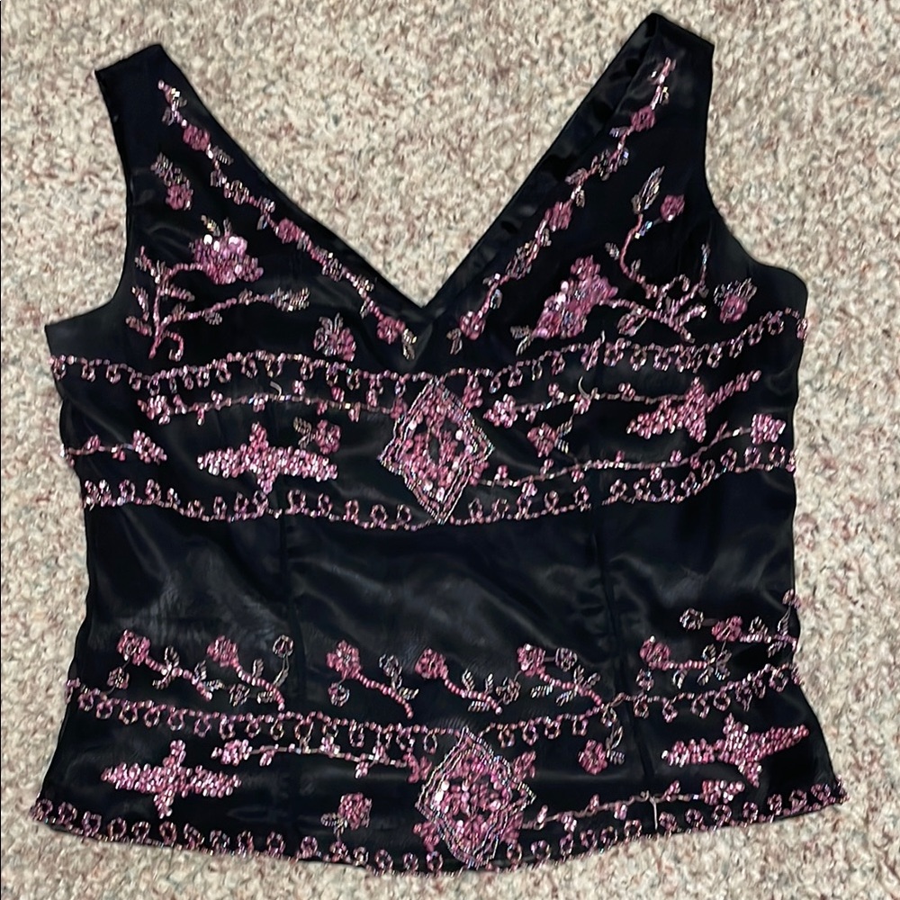 100% silk Pink floral sequin/beaded Women's  shell